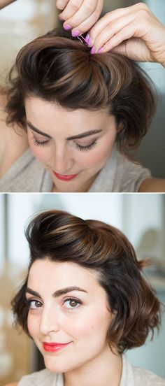 18 Ways To Get Your Bangs Out Of Your Face Easy Formal Hairstyles, Formal Hairstyles For Short Hair, Short Hair Hacks, Penteado Cabelo Curto, Trendy Hair, Short Hairstyle, Formal Hairstyles, Pompadour, Styling Ideas