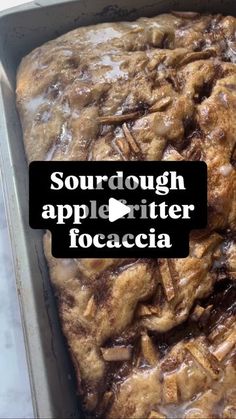 a close up of food in a pan with the words sourdough appetizer focaccia