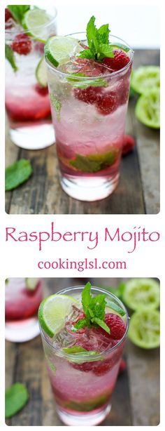 raspberry mojito with lime and mint garnish