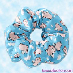 Flying Pigs Scrunchie Hair Tie, When Pigs Fly Scrunchy Hair Tie Accessory, Cute Scrunchies for Girls Made from high quality, custom printed polyester fabric. The pattern and scrunchie are handmade here in Brentwood, CA. Cute Scrunchies, Flying Pigs, When Pigs Fly, Pigs Fly, Flying Pig