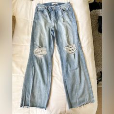 Ripped/Fringed, Light Blue, Nwt - Never Been Worn Trousers Women Wide Leg, Premium Denim Jeans, Flare Denim Jeans, White Flares, Distressed Denim Jeans, Flare Leg Jeans, Dark Jeans, Denim Flares, Premium Denim