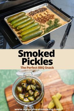 there are several pickles being cooked on the grill and in front of an oven