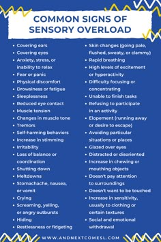 Learn to recognize sensory overload with this list of common signs of sensory overload #SensoryOverload #Autism #SensoryProcessing #SensoryProcessingDisorder Sensory Processing Disorder Symptoms, Sensory Disorder, Sensory Overload, Sensory Issues, Sensory Processing Disorder, Social Emotional Learning