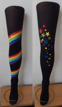 These tights are MADE TO ORDER Hand painted tights- you can order in any size, just tell me your height and weight. This one are 100 denier tights, unique and very comfortable. The paint is high quality, decorative water baised for fabric- for any tipe of fiber. The colors are resistant to washing at 30 degrees celsius, but I recommend washing by hands. I painted it with all my love and passion, for me painting isn't just hobby- it's lifestyle.  Also you can see more of my creations on my fb pag Painted Leggings, Leggings Colorful, Rainbow Leggings, Women's Tights, Aphmau Fan Art, Tights Fashion, Fashion Leggings, Rainbow Aesthetic, Hand Painted Jewelry