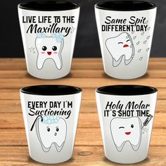 Dental Funny, Dental Cups, Dental Assistant Humor, Funny Shot Glasses, Tooth Implant, Dental Jokes