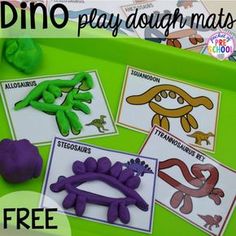 dinosaur play dough mats with free printables for kids to use on the tray