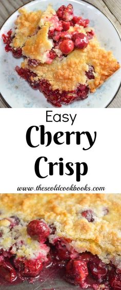 easy cherry crisp pie on a white plate