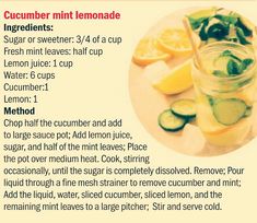 a recipe for cucumber mint lemonade