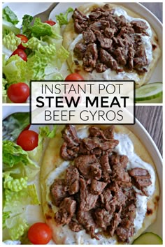 an image of instant pot stew meat with lettuce and tomatoes