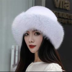 Winter Women's Faux Fur Hat Lady Rabbit Fur Warm Cap With Faux Fox Fur Brim Earmuffs Faux Fur Hat, Hat Beret, Fur Hat, Winter Hats For Women, Earmuffs, Rabbit Fur, Caps For Women, Ear Warmers, Fox Fur