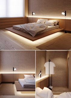 the bed is lit up and ready for someone to use it in their home or office