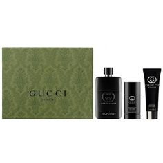 This Gucci Guilty 3 Piece Gift Set is your gateway to audacious confidence and playful rebellion. Featuring a full-size 3.0 OZ Eau de Toilette, a refreshing 1.7 OZ Shower Gel, and a long-lasting 2.4 OZ Deodorant, all infused with the iconic Gucci Guilty scent, it's the perfect indulgence for the man who lives life on his own terms. A Citrusy Aromatic Rebel Yell: Gucci Guilty bursts onto the scene with a vibrant opening of lemon and lavender, leaving a trail of invigorating freshness. The heart t Gucci Guilty, Perfume Set, Buy Gucci, Shower Gel, Deodorant, The Man, 3 Piece, Gift Set, Long Lasting