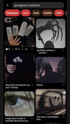 an iphone screen showing the dark pictures and texting on its side, including images from different places