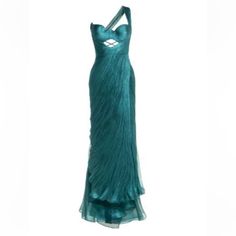 Maria Lucia Hohan One Shoulder Turquoise Gown Has A Small Tear At The Bottom That Is Not Visible Turquoise Floor-length Evening Dress, Turquoise Gown, Teal Prom Dresses, Maria Lucia Hohan, Gown Ideas, Senior Prom Dresses, Senior Prom, Couture Fashion, Evening Gowns