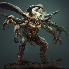 an alien creature with large horns and huge claws