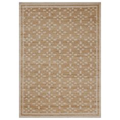 an area rug with squares and dots on the bottom, in beige colors is shown