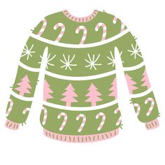 Sweater Illustration, Pink Green Christmas, Sweater Png, Girly Christmas, Paper Material, Holiday Sweater, Green Christmas, Christmas Design, Sweater Weather