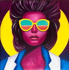 a painting of a woman with sun glasses