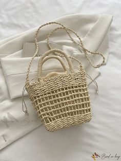 Bird in Bag - Durable Design Straw Tote Bag, Ideal for Summer Beach Vacations White Rectangular Straw Bag Casual, White Rectangular Casual Straw Bag, Casual White Rectangular Straw Bag, Casual Beige Basket Bag, Square Bucket Bag For Vacation, Trendy Rectangular Bucket Bag For Summer, Chic Square Bucket Bag For Vacation, Rectangular White Crochet Bag For Vacation, White Square Bucket Bag For The Beach