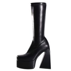 Shop Matte Black Chunky Platform Heel Boots Pull On Knee High Boots For Party color Black for Anniversary, Dancing Club, Date, Party with worldwide Free shipping & Free return. Chic Knee-high Boots With Chunky Platform And High Heel, Winter Party Knee-high Boots With Chunky Platform, Chunky Platform Knee-high Boots For Winter Parties, Winter Party Platform Boots With Chunky Platform, Knee-high Boots For Club In Spring, Fitted Chunky Platform Knee-high Boots For Fall, Fall High Ankle Platform Boots For Night Out, High Ankle Platform Boots For Night Out In Fall, Trendy Platform Boots For Party