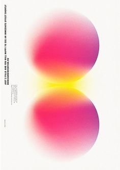 an abstract poster with two circles in pink and yellow on a white background that reads 8