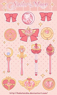 sailor moon stickers are shown on a pink background