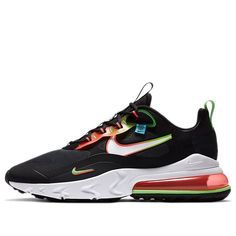 Nike Air Max 270 React 'Worldwide Pack - Black' Black/Green Strike/Flash Crimson/White CK6457-001 KICKSOVER Jordan 11 Women, 270 React, Vapour Max Nike, Nike Air Max 270 React, Air Max 270 React, Nike Sacai, Low Air Jordan 1, Orange Camo, Marathon Running Shoes