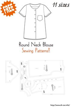 the round neck blouse sewing pattern is shown with instructions to make it easy and simple