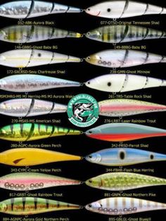 different types of fishing lures on a black background with the words, all in white and