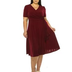 Product Description: Step into elegance with the Plus Size Stylish Solid Faux Wrap Dress featuring a Deep V-Neck. This chic and sophisticated dress is designed to flatter your curves while providing ultimate comfort. The faux wrap design creates a beautiful silhouette, and the deep V-neck adds a touch of allure. Crafted from high-quality, stretchable fabric, this dress is perfect for any occasion, from casual outings to formal events. Available in a range of solid colors, it's a versatile addition to your wardrobe. Effortlessly stylish and easy to care for, this dress is a must-have for any fashion-forward woman. Size Chart(Inches) / MDR02098 1XL => Chest: 38-40 / Sleeve: 17.75 / Length: 43.5 2XL => Chest: 40-42 / Sleeve: 18 / Length: 44 3XL => Chest: 42-44 / Sleeve: 18.25 / Length: 44.5 C Plus Size Flowy Dress, Women Cotton Dress, Moa Collection, Plus Size Summer Dresses, Dot Print Dress, Beautiful Silhouette, Sophisticated Dress, Long Dress Casual, Short Mini Dress