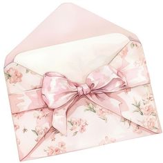 an open envelope with a pink bow on it