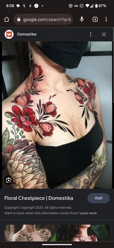 the back of a woman's chest with flowers on it