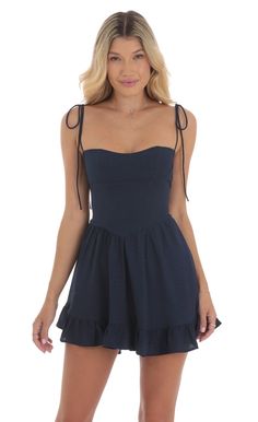 Open Back Ruffle Dress in Navy | LUCY IN THE SKY Semi Formal Dresses Short, Winter Dance Dresses, Movie Core, Cute Formal Dresses, Winter Formal Dresses, Special Event Dresses, Hoco Dress, Banquet Dresses, Lucy In The Sky