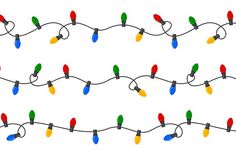 a string of christmas lights with red, green and yellow lights on them is shown