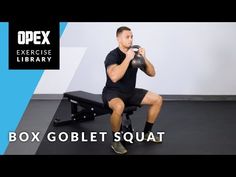 a man squats on a bench while holding an object in his hand and the words box golet squat above him