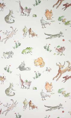 an animal themed wallpaper with many different animals