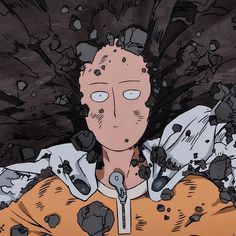 an animated image of a man with lots of debris around him