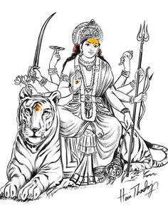 Durga Devi Sketch, Durga Mata Sketch, Durga Devi Drawing, Hindu Sketches, Devi Drawing, Navratri Drawing, Durga Drawing, Durgamma Photos