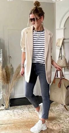 Home Wear Women Summer, Looks Jeans, Home Wear Women, Home Wear Women Casual, Home Wear, Blazer Outfits