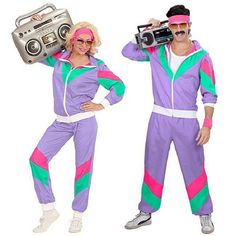 two people dressed in costumes and one is holding a boombox