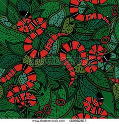 seamless pattern with red and green snakes