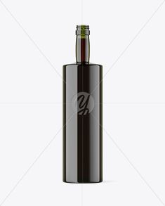 a black bottle with a brown cap is shown against a white background and has the letter o on it