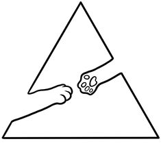 a black and white drawing of two hands touching each other's fingers in front of a triangle