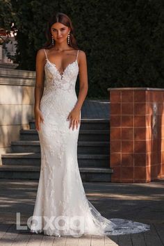 14500 - Women's Spaghetti Straps V-neck Lace Wedding Dress|LAXAG Wedding Dresses Straight Fit, A Line Fit And Flare Wedding Dress, Simple Lace Wedding Dress Vintage, Different Style Wedding Dresses, Boho Modern Wedding Dress, Wedding Dresses Slim Fit, Countryside Wedding Dress, Lace Wedding Dress Fitted, Mermaid Boho Wedding Dress