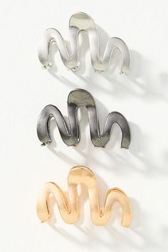 Set of three hair claw clips Zinc Imported | Mini Squiggle Hair Claw Clips, Set of 3 by Anthropologie in Silver, Women's, Zinc Anthropologie Hair Claw, Gold Hair Accessories, Hair Claw Clips, Mini Accessories, Claw Hair Clips, Tone Hair, Claw Clips, Gold Hair, Hair Claws & Clips