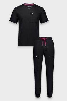 Helix 1-Pocket Top + All-Shift Jogger FL2 black male Activewear >> Scrubs >> Kits >> Product Feed regular Everyday Uniform, Black Scrubs, Pocket Top, Helix, Scrubs, Black Men, Active Wear, For Men, Black