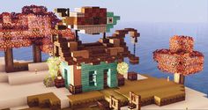 Minecraft Fish Sculpture, Minecraft Fish Market Ideas, Fish Shack Minecraft, Cute Minecraft Builds No Mods, Minecraft Coastal Builds, Fishing Shop Minecraft, Minecraft Tropical Fish, Fish Store Minecraft, Fish Hut Minecraft