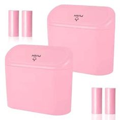 three pink containers and four white tubes