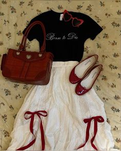 Romantic Style Aesthetic Outfits, Cherry Girl Aesthetic Outfit, Coquette Americana Outfits, Vintage Americana Aesthetic Outfit, Red Coquette Outfit, Americana Aesthetic Outfit, Lana Concert, Elegance Dress