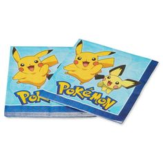 two napkins with pokemon pictures on them